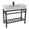 Modern Ceramic Console Sink With Counter Space and Matte Black Base